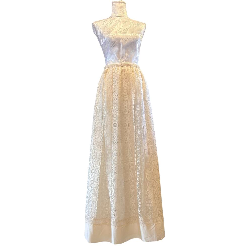 Vintage White Cream Lace Aline Skirt Womens Sz Medium Bridal Boho Ethereal 80s - Picture 2 of 16